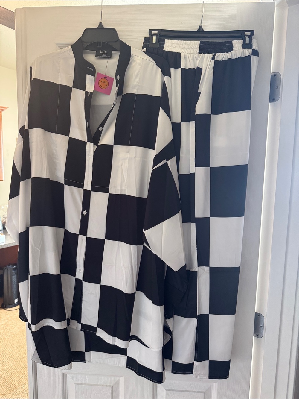 Dressed in LALA Black and White Checker Pantsuit